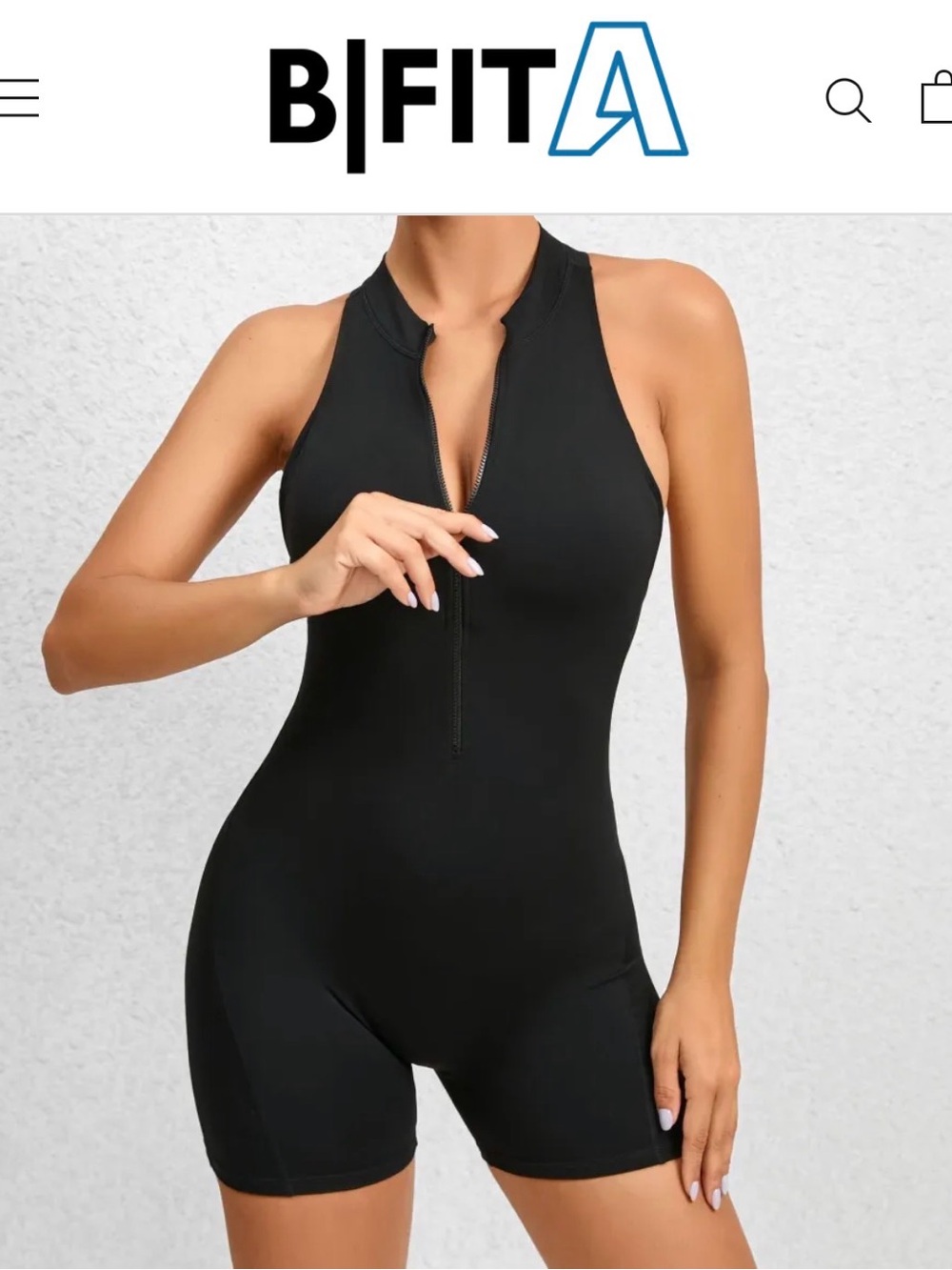 Women’s Black Sleeveless Zipper-Front Bodysuit gym onesie b fit amazing unitard